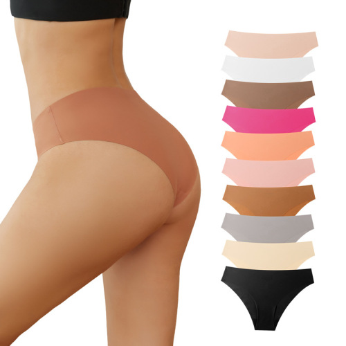 Women's pure cotton, high-quality breathable ice silk, seamless low-rise triangle underwear with large size and simple style.