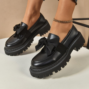 British Style Small Leather Shoes Spring and Autumn New Multi-color All-match Flat Women's Shoes Black Bow-tie Shoes Slip-on Loafers