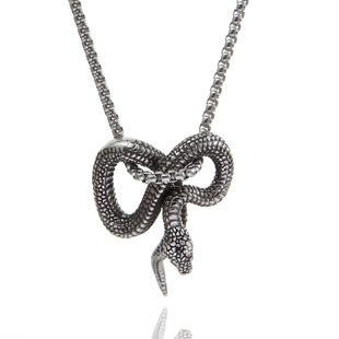 2024 Foreign Trade New Stainless Steel Snake Pendant Wholesale Retro Personalized Python Titanium Steel Necklace Necklace Jewelry