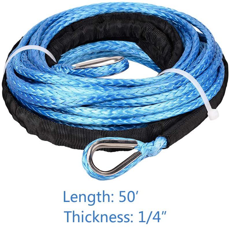 6mm Synthetic Fiber Rope Winch Rope 7700 Pounds 1/4 Polymer Trailer Rope Hook Uhmwpe Electric Winch Extension