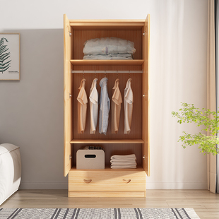 Solid Wood Wardrobe Pine Log Single and Double Door Kidsren's Home Bedroom Small Apartment Balcony Baby Kids Wardrobe Wardrobe