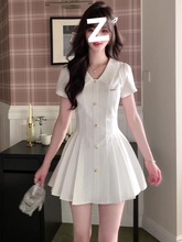 学院风白色肌理感衬衫连衣裙夏季初恋感收腰百褶裙女小红书厂家