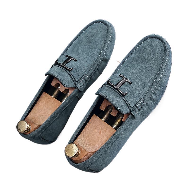 Zapatos Doudou para hombre verano 2025 nuevos zapatos de cuero esmerilado de terciopelo perezoso de un pie zapatos de moda de conducción de negocios para jóvenes