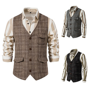 2025 Spring New European Size Retro Men's Suit Vest Tweed Ami Khaji British plus size Vest Men
