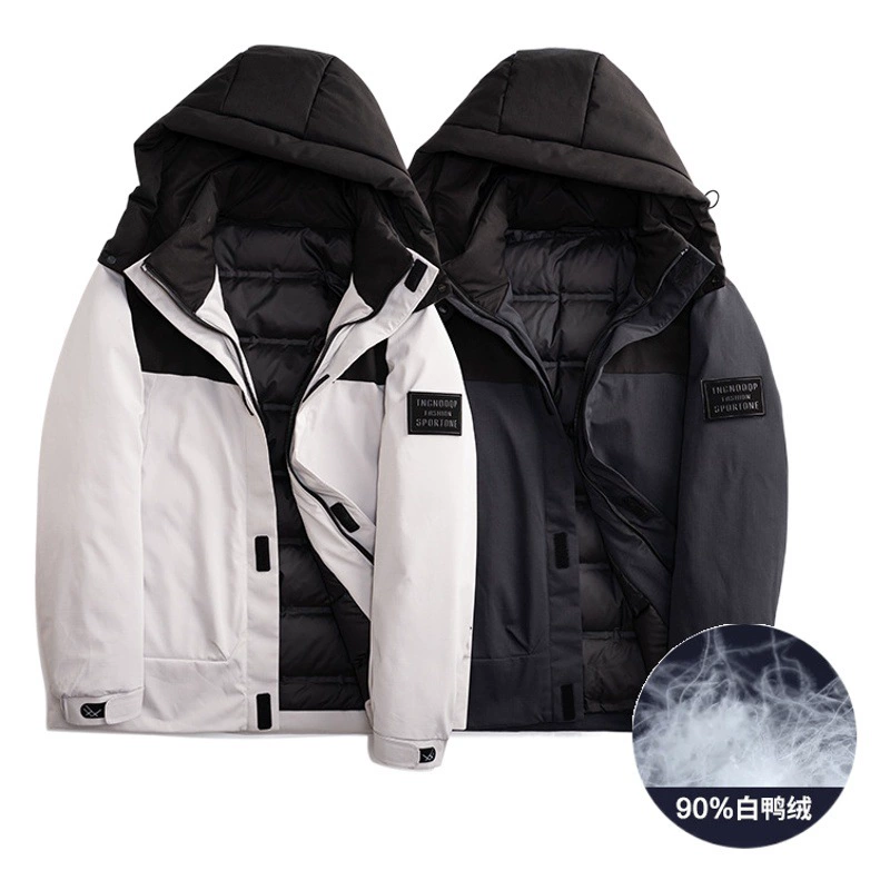 【Защита от холода до -20】 ℃ Мужская зимняя куртка большого размера с капюшоном и накладками, наполнитель — 90% белый утиный пух