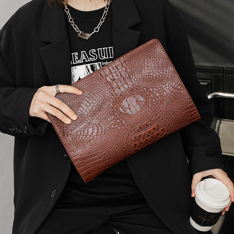 New crocodile pattern men's and women's hand bag Korean version men's bag leisure envelope bag iPad bag file bag trend handbag
