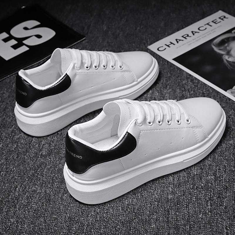 Men's Casual Sneakers White Platform Low Top Leather Trainers_voghion.com