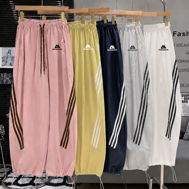Fashionable Two-Way Wear Wide-Leg Jogger American-Style Casual Sports Pants Long Pants 2026 Summer New Three-Stripe Quick-Dry Curved Pants