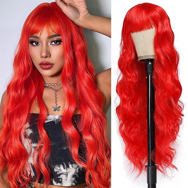 Synthetische pruik Nieuwe dames grote golf lang krullend haar Spot Dyed Center Split Bang Gold Gradient Pruikenset_voghion.com