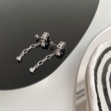 咔诗特韩国韩版S925纯银时尚几何黑锆石雨链耳钉个性唯美耳钉耳饰