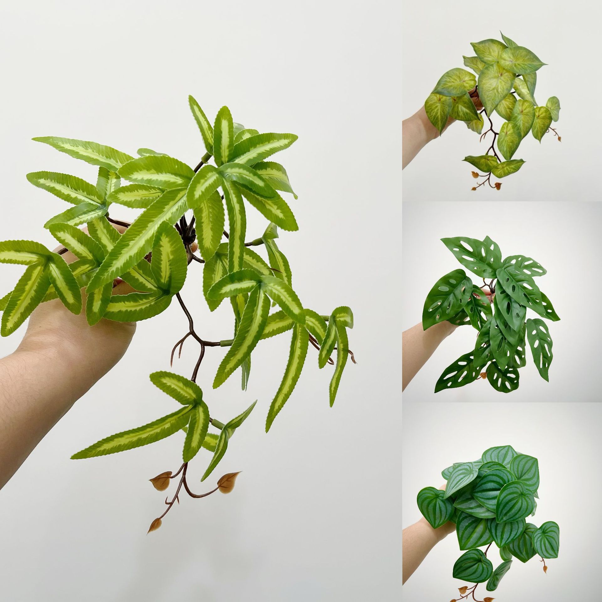 Artificial Colorful Phoenix Tail Taro Leaves Watermelon Leaves Wall Hanging Rattan Home Decoration Winter Green Plant Ornaments Props Landscaping