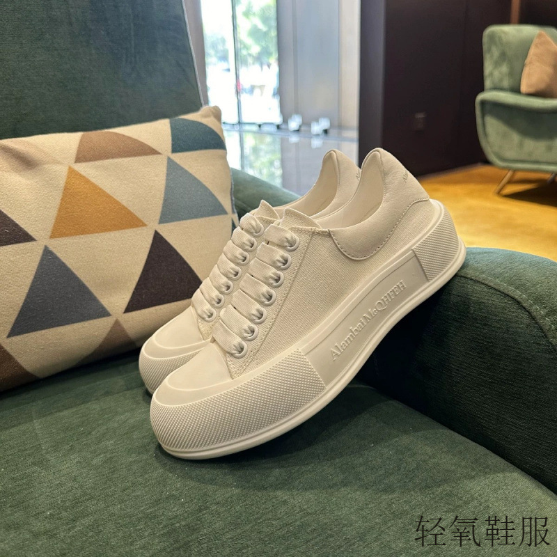 2025新款高版麦昆帆布小白鞋女厚底内增高运动休闲松糕板鞋情侣男|undefined