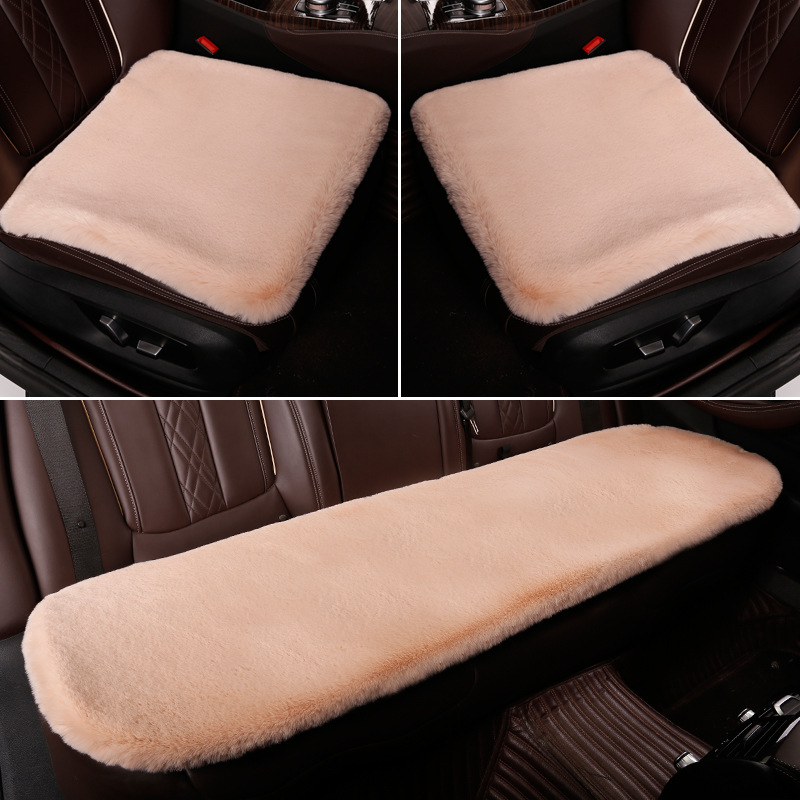 Winter car seat cushion set, imitation rabbit fur, thick short plush, three-piece set, no backrest, warm car seat pad for winter