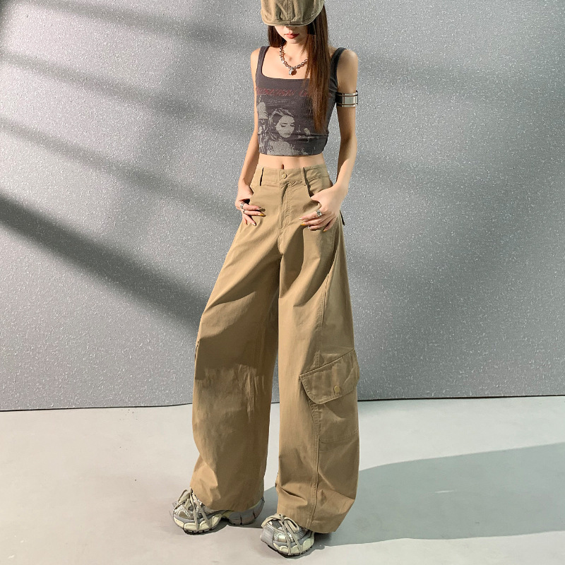 弯刀工装裤女2025年新款高腰显瘦宽松休闲多口袋阔腿镰刀拖地裤子|undefined