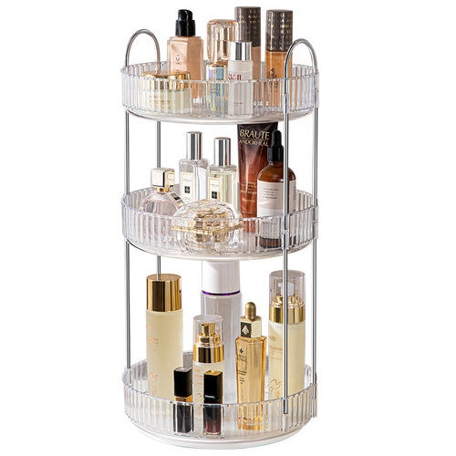 Double-Qing Wabi-Sabi Silver Dresser Multifunctional 3-Tier Storage Rack for Bathroom & Living Room, Rotating Design – Model 3428