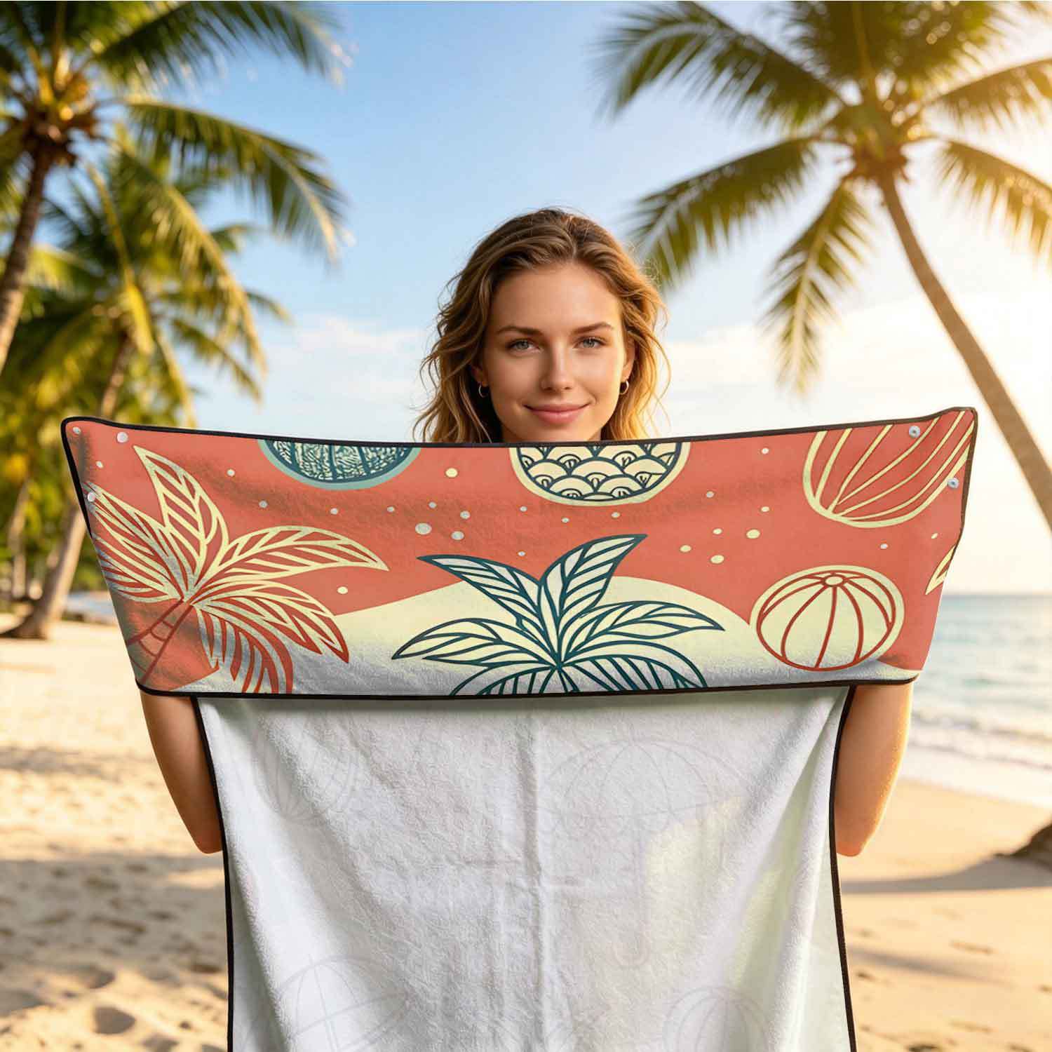 Printed bath towel and car seat cover 2-in-1, ultra-fine fiber outdoor beach and car dual-use universal seat cushion