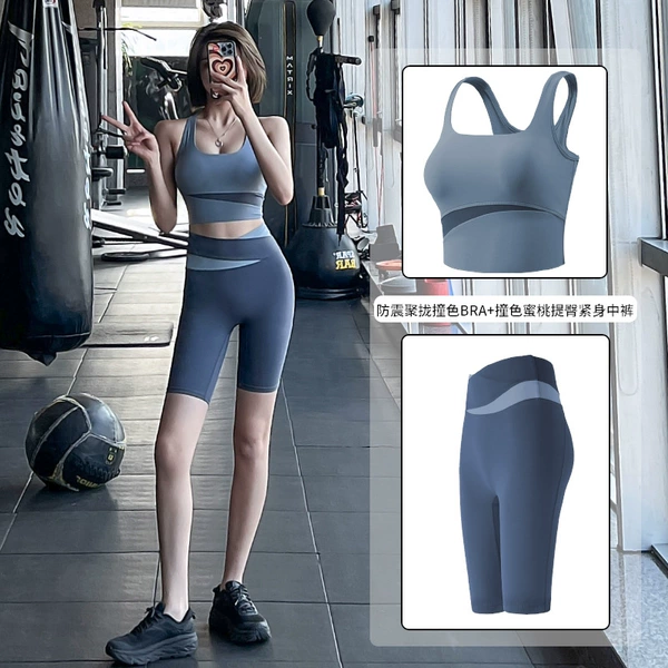 Gray lake blue shorts set.