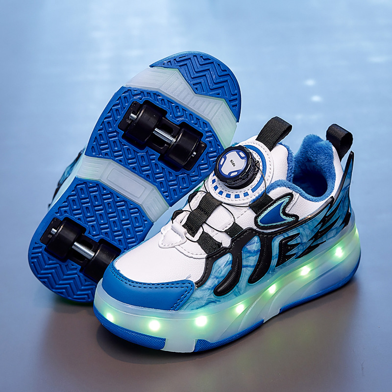 Children's Four-Wheel Plus Velvet Flash Heelys Shoes for Men and Women, Adult Transforming Shoes, Student Version, Removable Roller Skates, Rechargeable