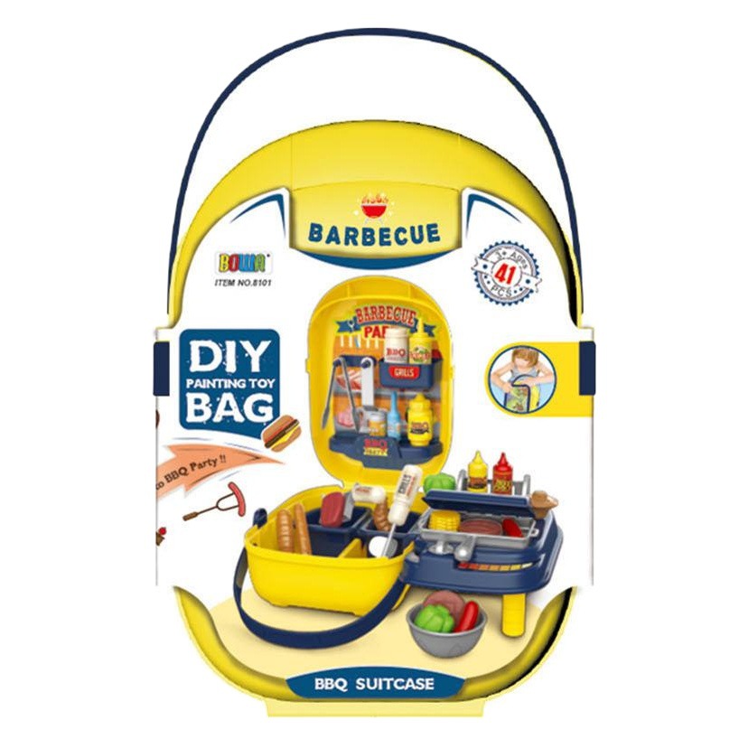 Transfronteriza simulación infantil barbacoa cocina vajilla maquillaje herramientas supermercado jugar casa pintura caja portátil médico juguete