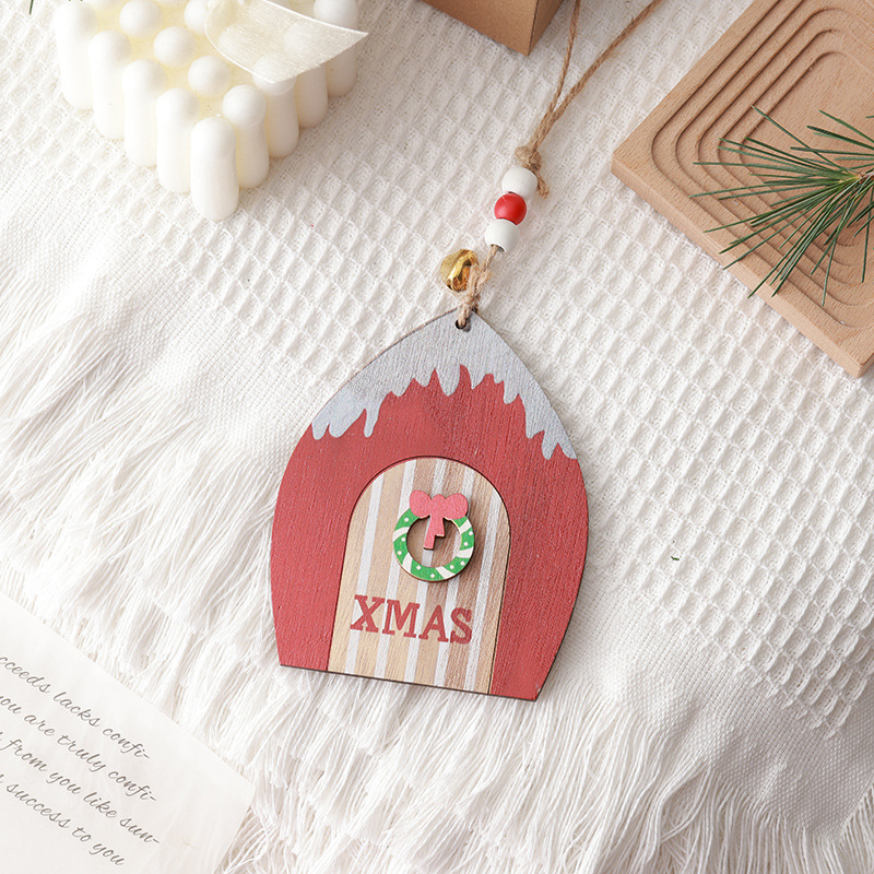 Decoraciones navideñas de madera colgante de madera exportado en el norte de Europa pequeña casa colgante guirlandas de alce