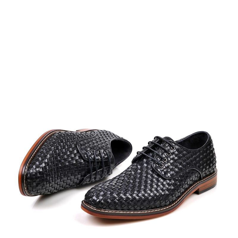 ShoeVault Frühling und Herbst Britische Business-Formelle Handarbeit Gewebte Casual Echtes Leder Schnürung Atmungsaktive Derby Hochzeitsschuhe_voghion.com