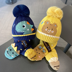 動物卡通兒童帽子圍巾二件套秋冬兒童保暖毛線帽子圍脖套裝2-8歲