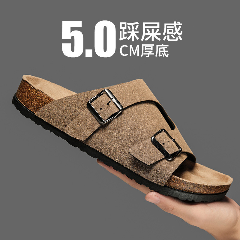 2025 New Men's Cork Slippers Couple Mules Women's Sandals Cross-Border Popular Beach Shoes Student Trendy Shoes