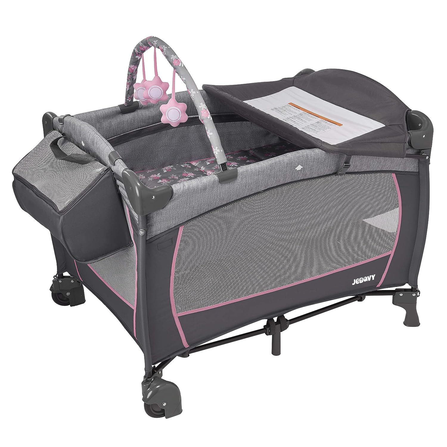 Cama plegable para bebés, mesa de pañales para bebés recién nacidos, cama de juego para bebés con cama grande plegable y multifuncional