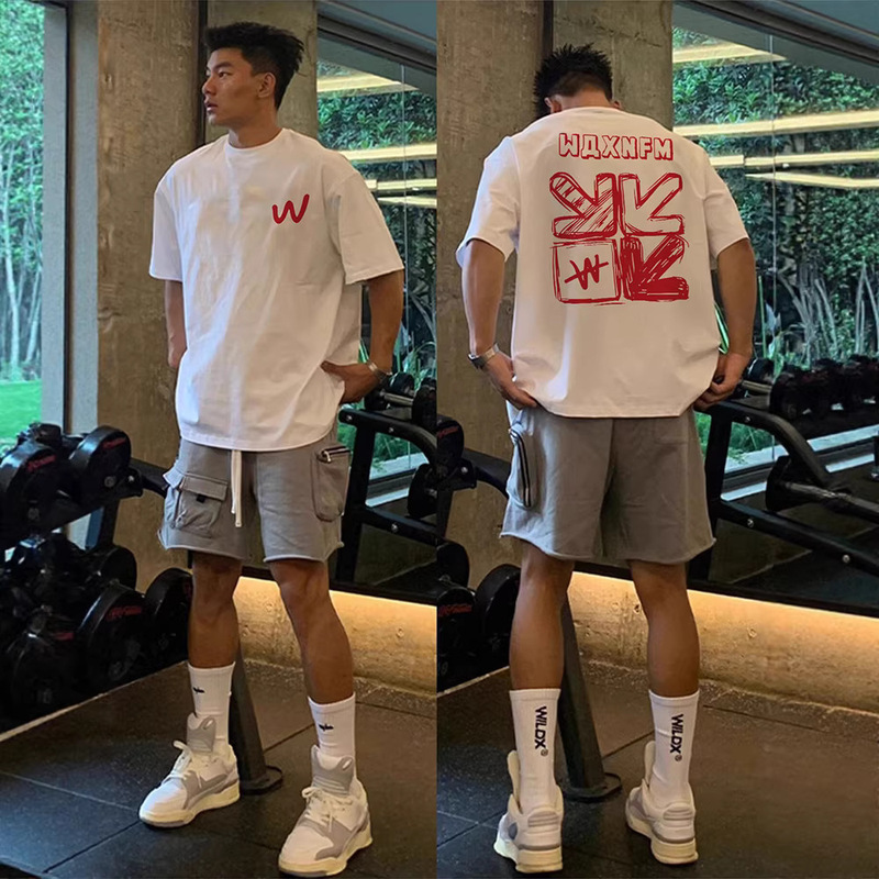 American-Style Pure Cotton Creative Printed T-Shirt Short-Sleeved Men's Summer New Loose Large Size 150kg High Street Half-Sleeved Top American-Style Pure Cotton Creative Printed T-Shirt Short-Sleeved Men's Summer New Loose Large Size 150kg High Street Half-Sleeved Top