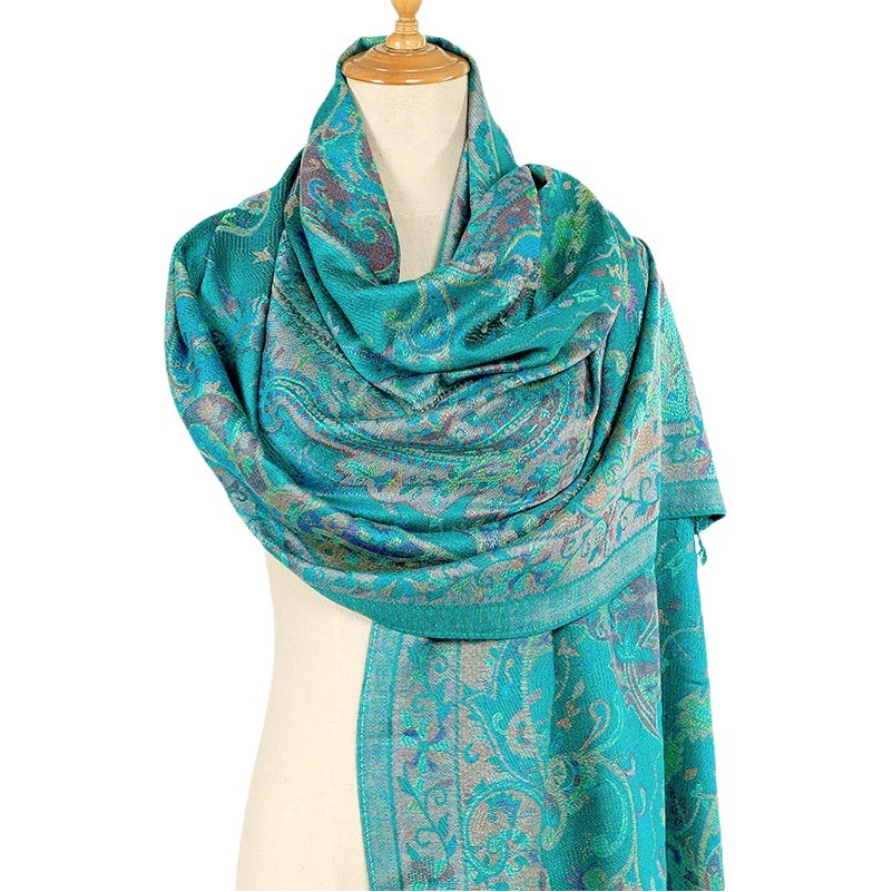 Шарф-тюрбан в этническом стиле с жаккардовым узором, кашемировыми кистями, новый весенне-осенний хлопковый длинный шарф для женщин