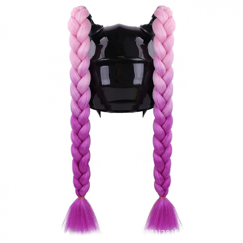 Casco de Motocicleta con Decoración de Peluca Colorida, Trenzas, Doble Cola de Caballo, Estilo Motero, con Ventosa, 60 cm