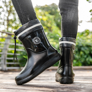 Cross-border large-size new style buckle rain boots non-slip wear-resistant men's waterproof and fashionable mid-tube water shoes elastic fishing rubber shoes