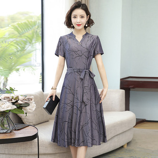 2025 Summer Hot Sale New European and American Cross-Border Amazon Fashion Round Neck Loose Short Sleeve Printed Long Dress Women's Clothing