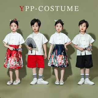 儿童汉服表演服男童唐装合唱服女童中国风马面裙套装啦啦队演出服