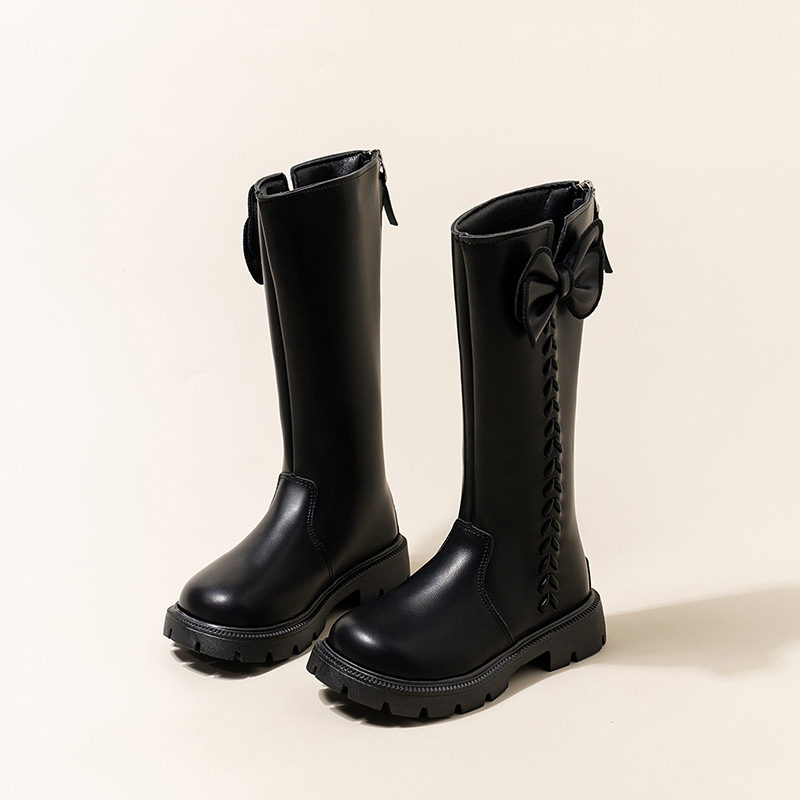 Girls' fashionable British style high top autumn and winter 2024 new single lining leather boots, versatile princess_voghion.com