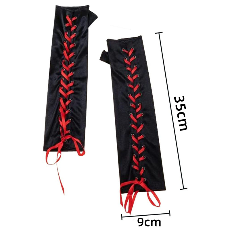 Guantes sin dedos con cordones largos guantes de satén negro codo manga larga adecuada para el compromiso de la boda FIESTA DE Halloween mano