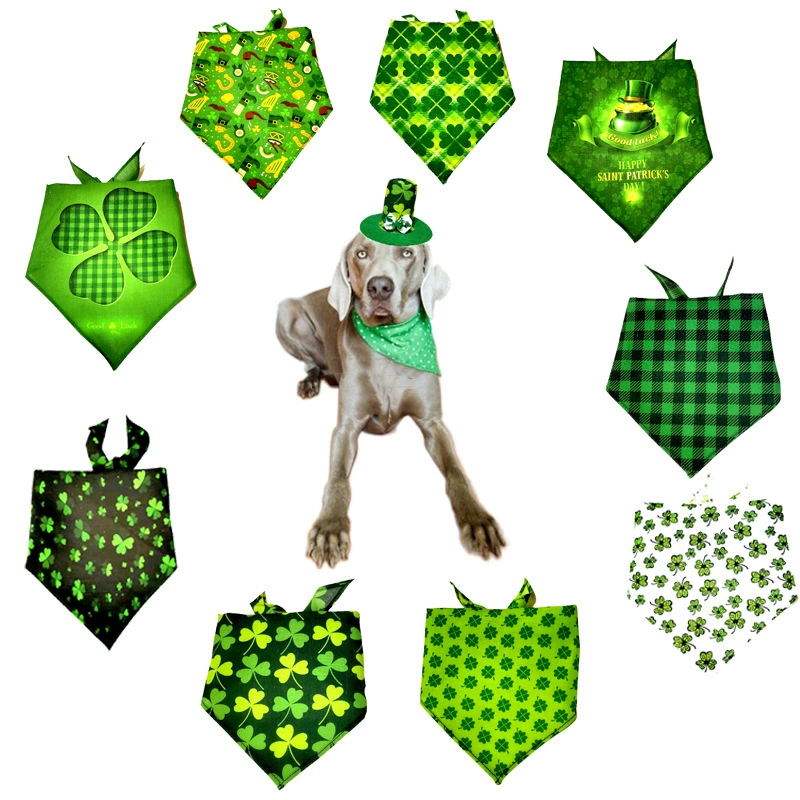 День Святого Патрика Четырехлистное клеверное треугольное полотенце Шляпа для домашних животных Товары для кошек Собака Ирландское полотенце для косы