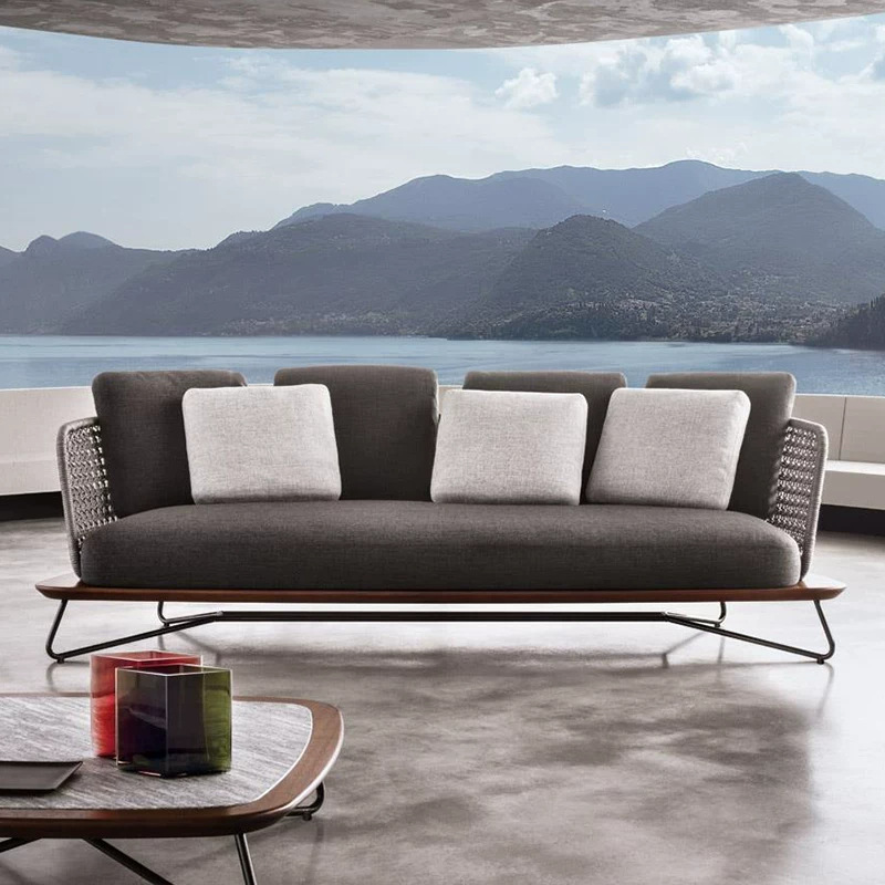 Nordic-style outdoor sofa set for villas and hotels, including a leisure sofa and coffee table combination for outdoor patios, gardens, and balconies