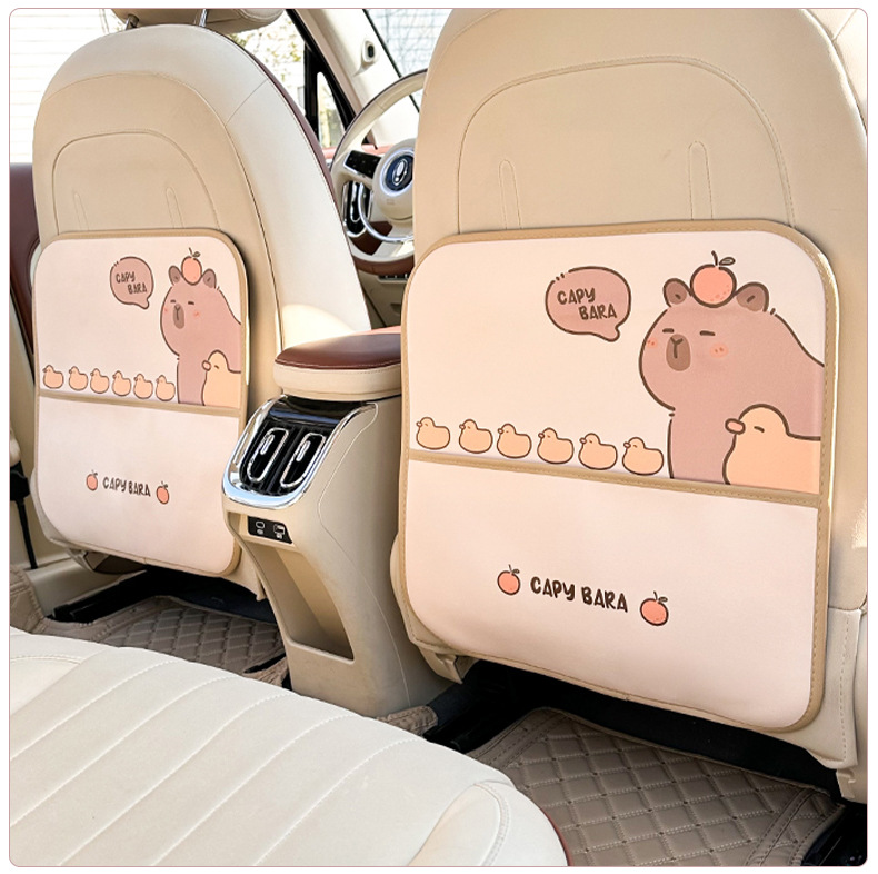 Car anti-kick pad cute cartoon kiss dolphin anti-kick pad leather dirt-resistant wear-resistant car seat back storage anti-kick pad