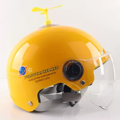 Vehicle Summer Cute Motorcycle Helmet — Motosiklet kaskı (dəbilqə) - 3c-children-yellow-atm-hd-transparent-short-mirror-small-windmill