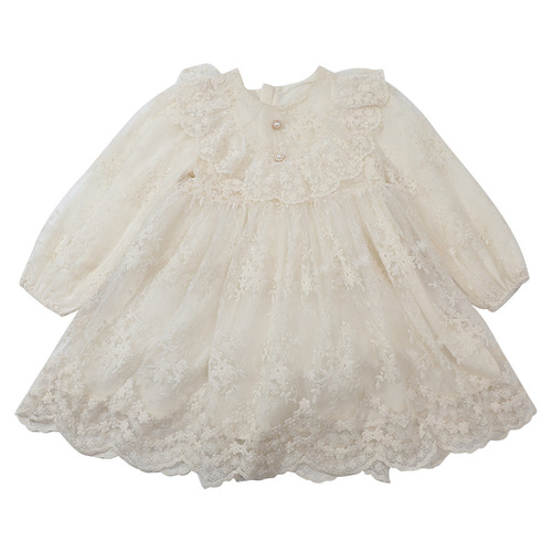 Girls' Ruffled Lace Dress 2024 Spring New Style Foreign Fashionable Children's Clothing Baby Girl Casual Princess Dress Trendy
