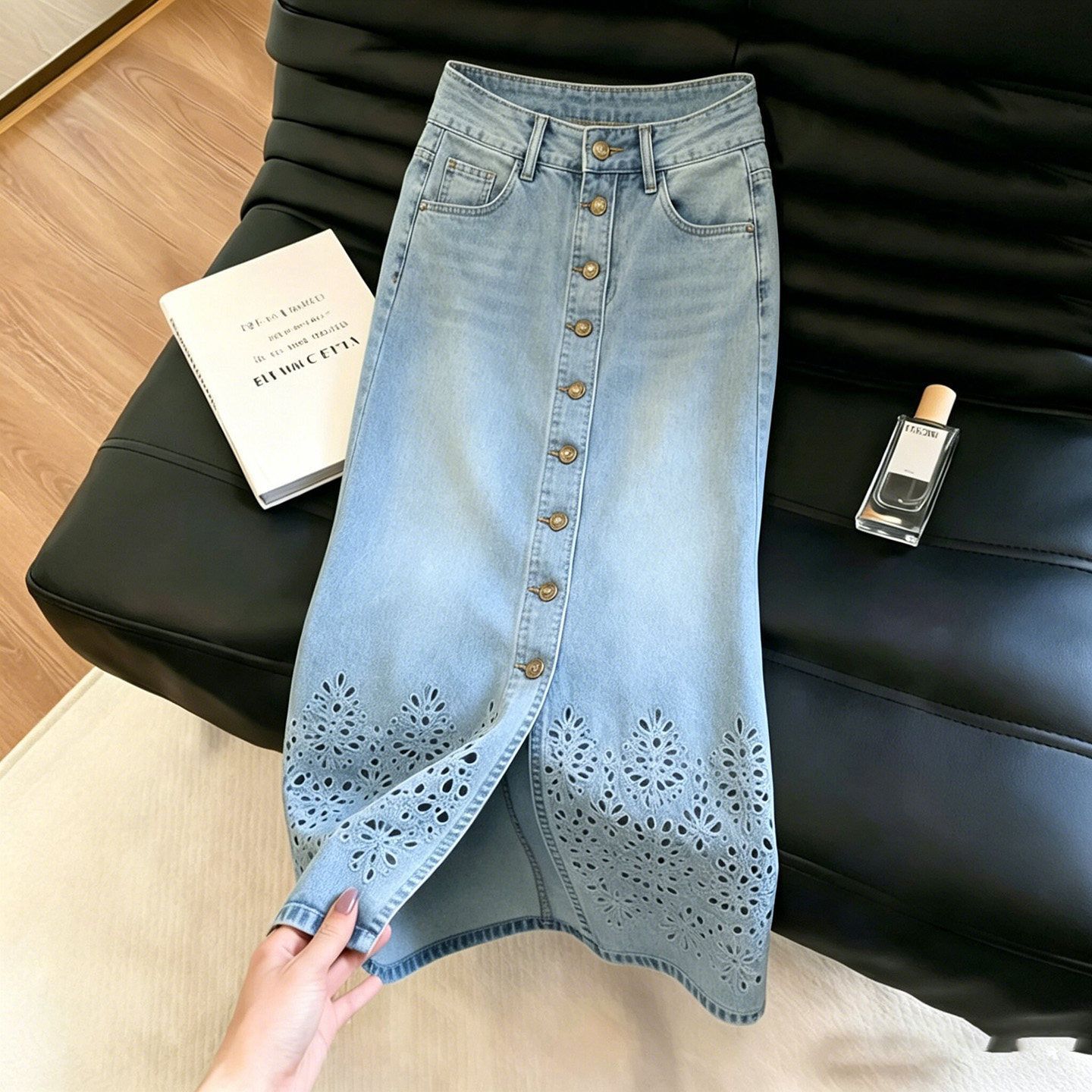 Elegant summer thin long denim skirt