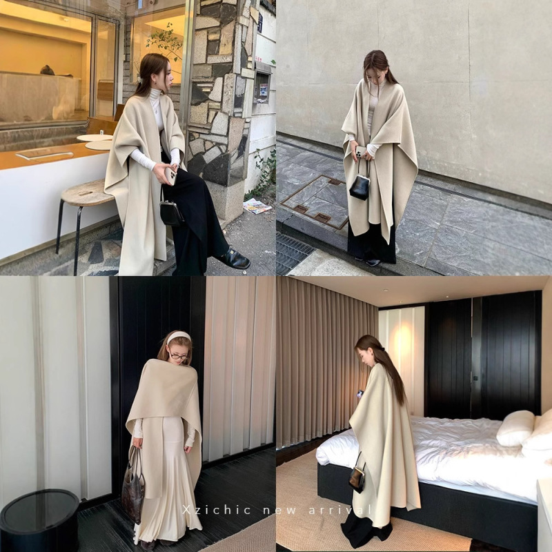 Xzichic澳洲羊毛斗篷披肩式毛呢外套女优雅贵感呢子大衣秋冬新款|undefined