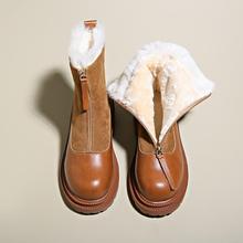 洋气雪地靴女2023年新款皮毛一体羊毛冬季厚底马丁靴加绒加厚短靴