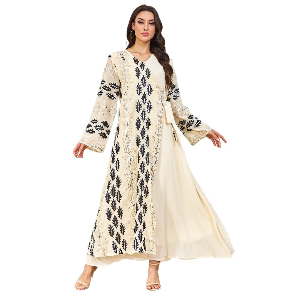 New Cross-border Dubai Abaya Clothing, Abaya, Middle Eastern Dress, Long-sleeved Sequined Arabic Gown_ecoleips.com