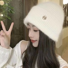 V-新款帽子冬季字母毛线帽女秋冬韩版百搭加厚保暖帽护耳针织帽批