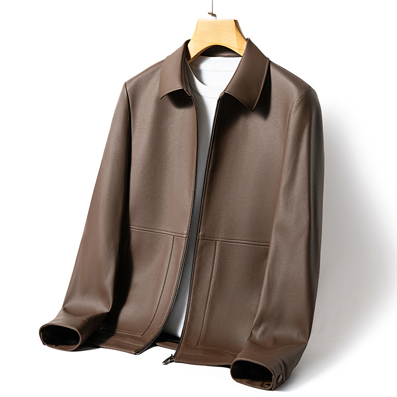 Men's Leather Jacket for Middle-Aged and Elderly, Plus Size, Fleece-Lined, Warm, Thin Style for Fathers, Autumn and Winter