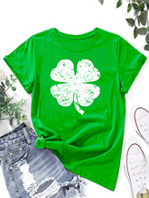 Four-leaf clover printed round neck T-shirt, spring and summ