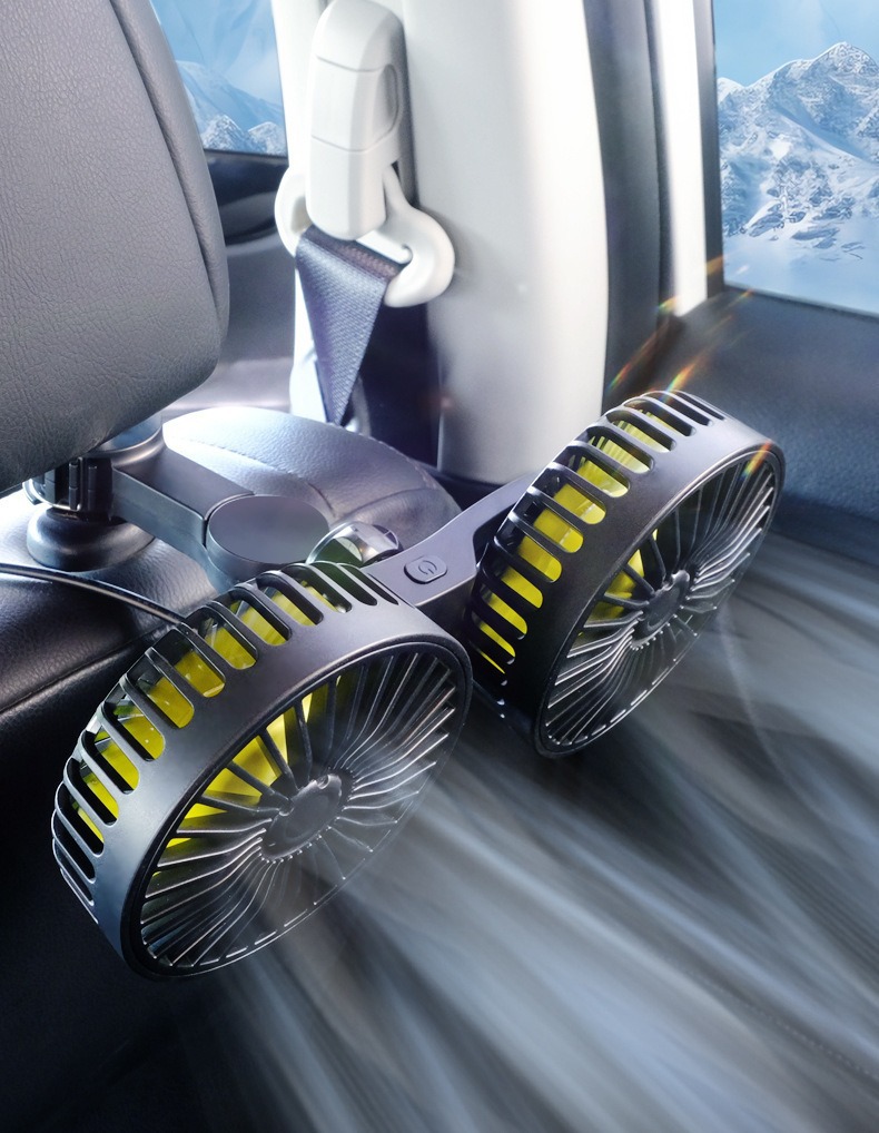 Car-Mounted Dual-Head Fan for Rear Seats, USB Interface Car Fan, Multifunctional Seat Back Dual-Head Electric Fan