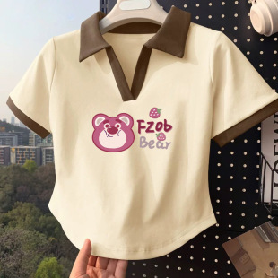 Girls' Pure Cotton Short-Sleeve Polo Shirt Summer Trendy Versatile Short T-Shirt Top for Children